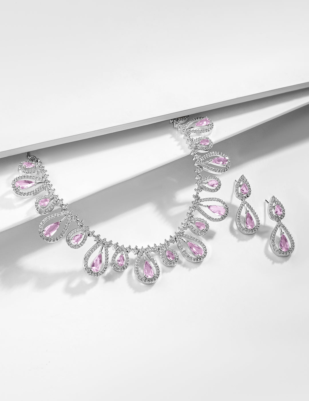 American Diamond Zirconia Purple Drop Necklace Set lavender