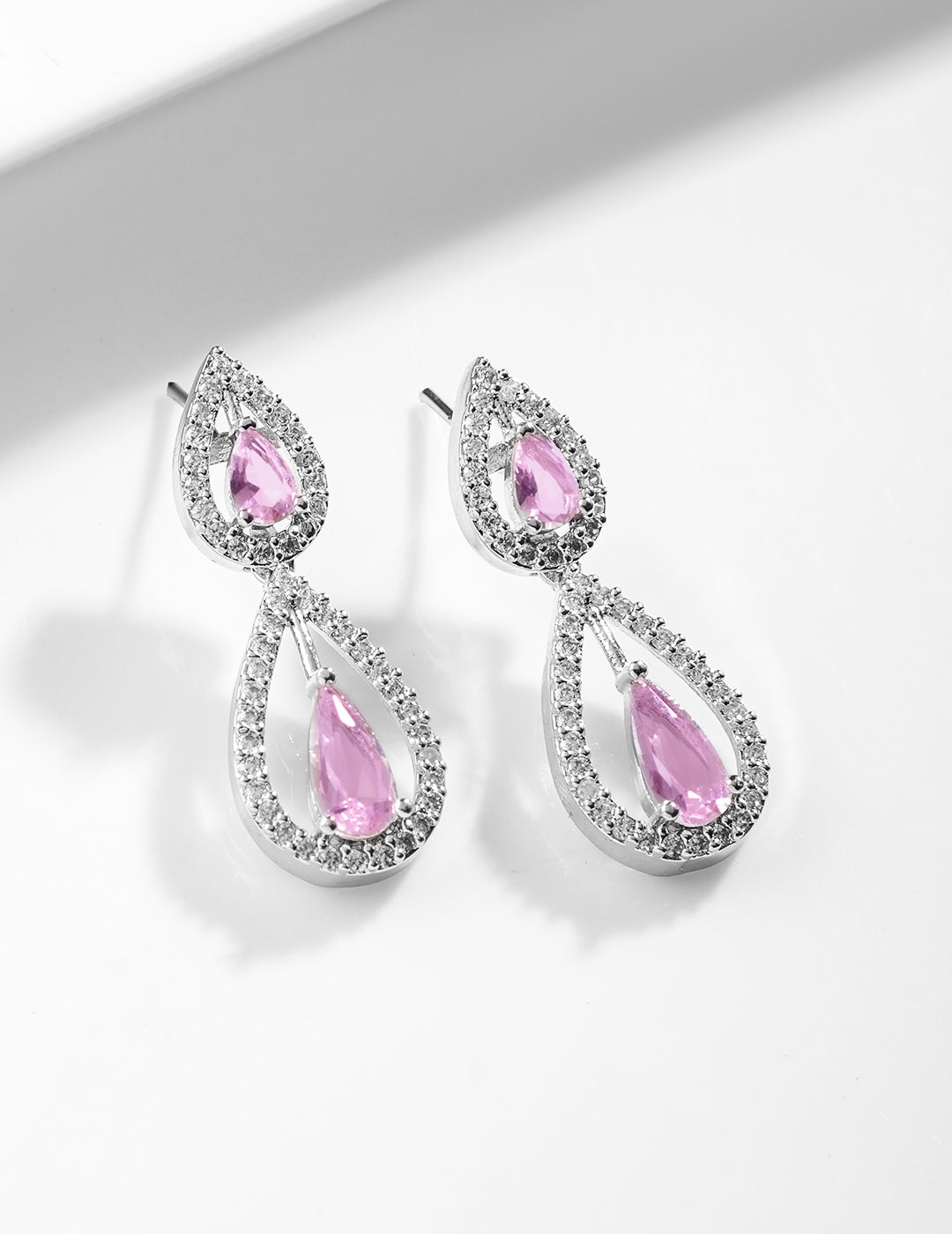 American Diamond Zirconia Purple Drop Necklace Set lavender