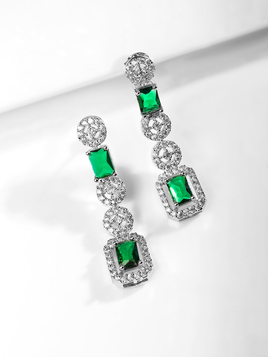 Green & White American Diamond Zirconia Necklace Set Silver