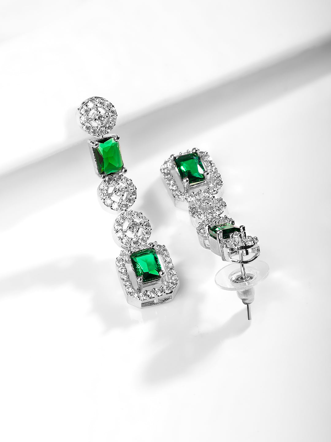 Green & White American Diamond Zirconia Necklace Set Silver