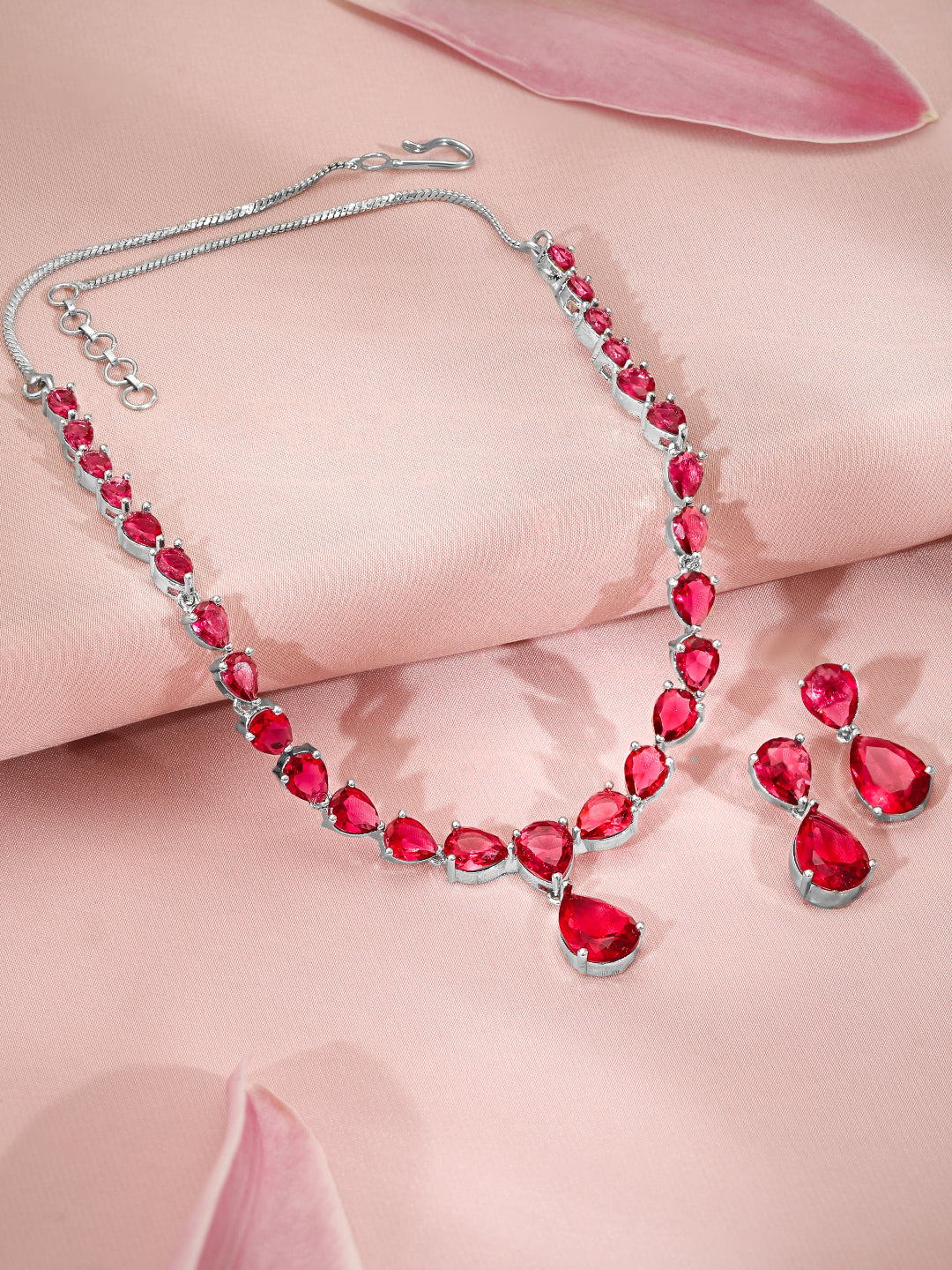 Chic Saphire Blue Necklace Set Ruby Red