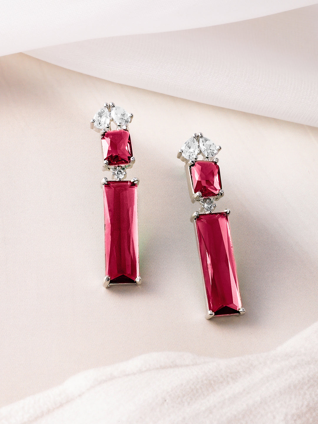 American Diamond Zirconia Sapphire Necklace Set Red