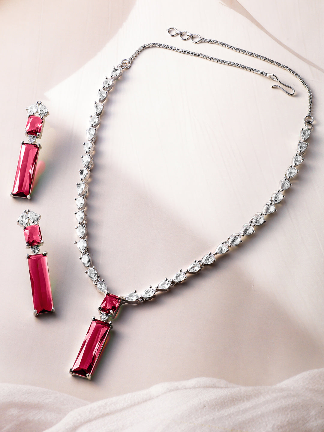 American Diamond Zirconia Sapphire Necklace Set Green