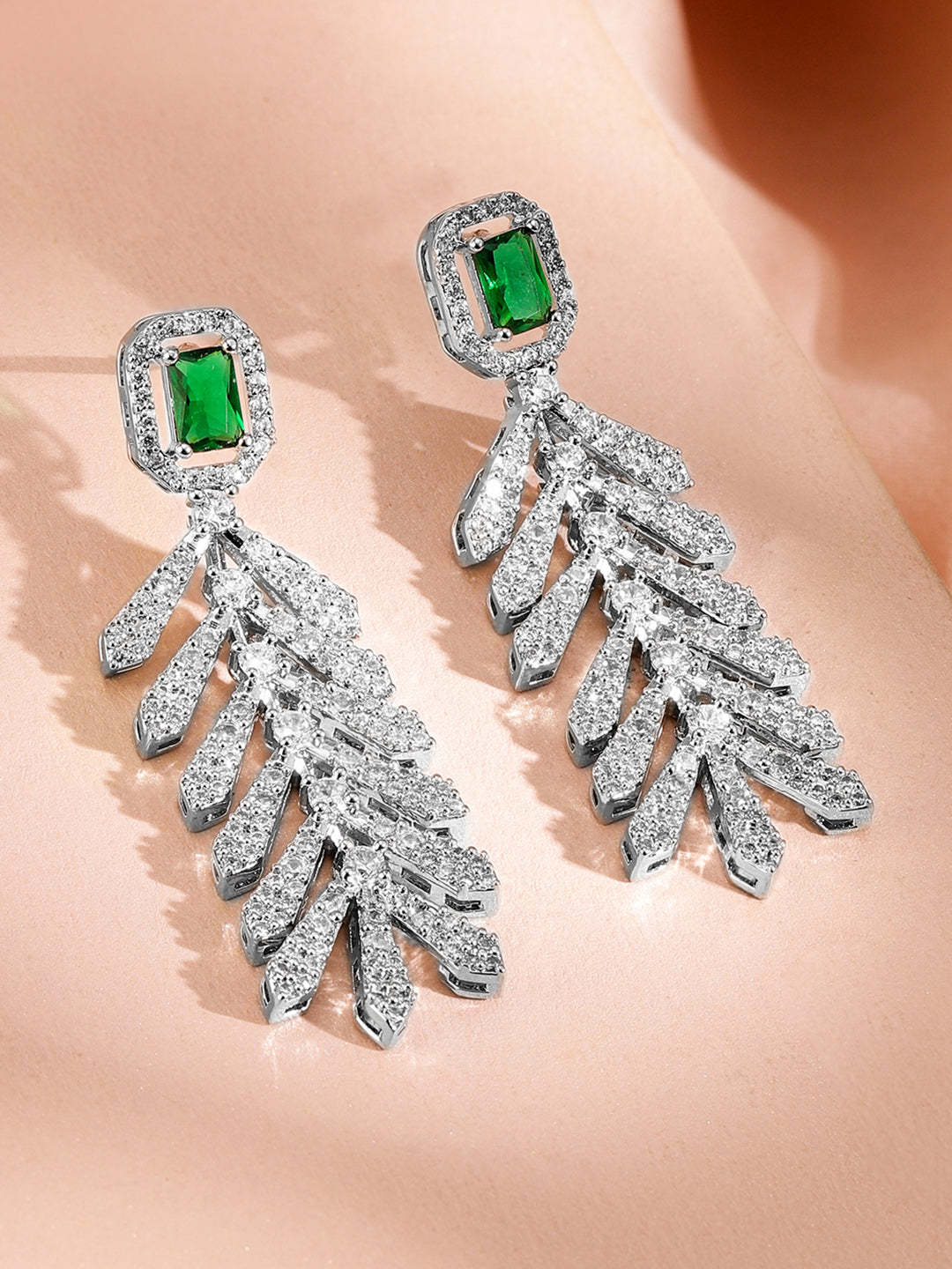 Green Accented American Diamond Zirconia Necklace Set Silver