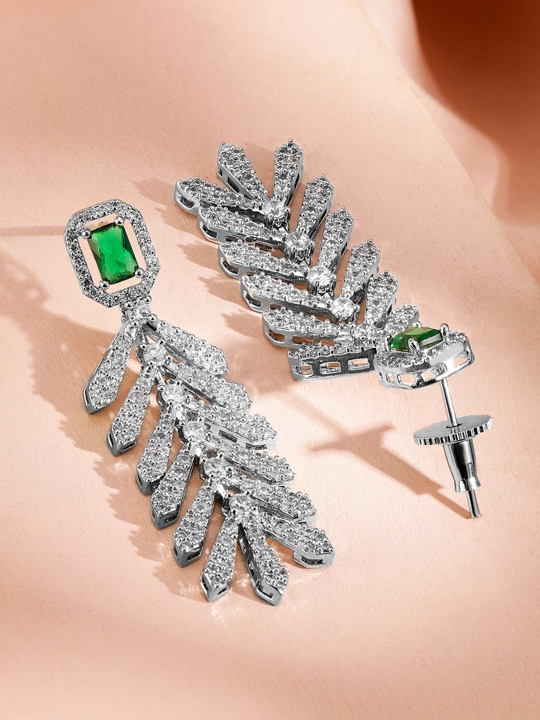 Green Accented American Diamond Zirconia Necklace Set Silver