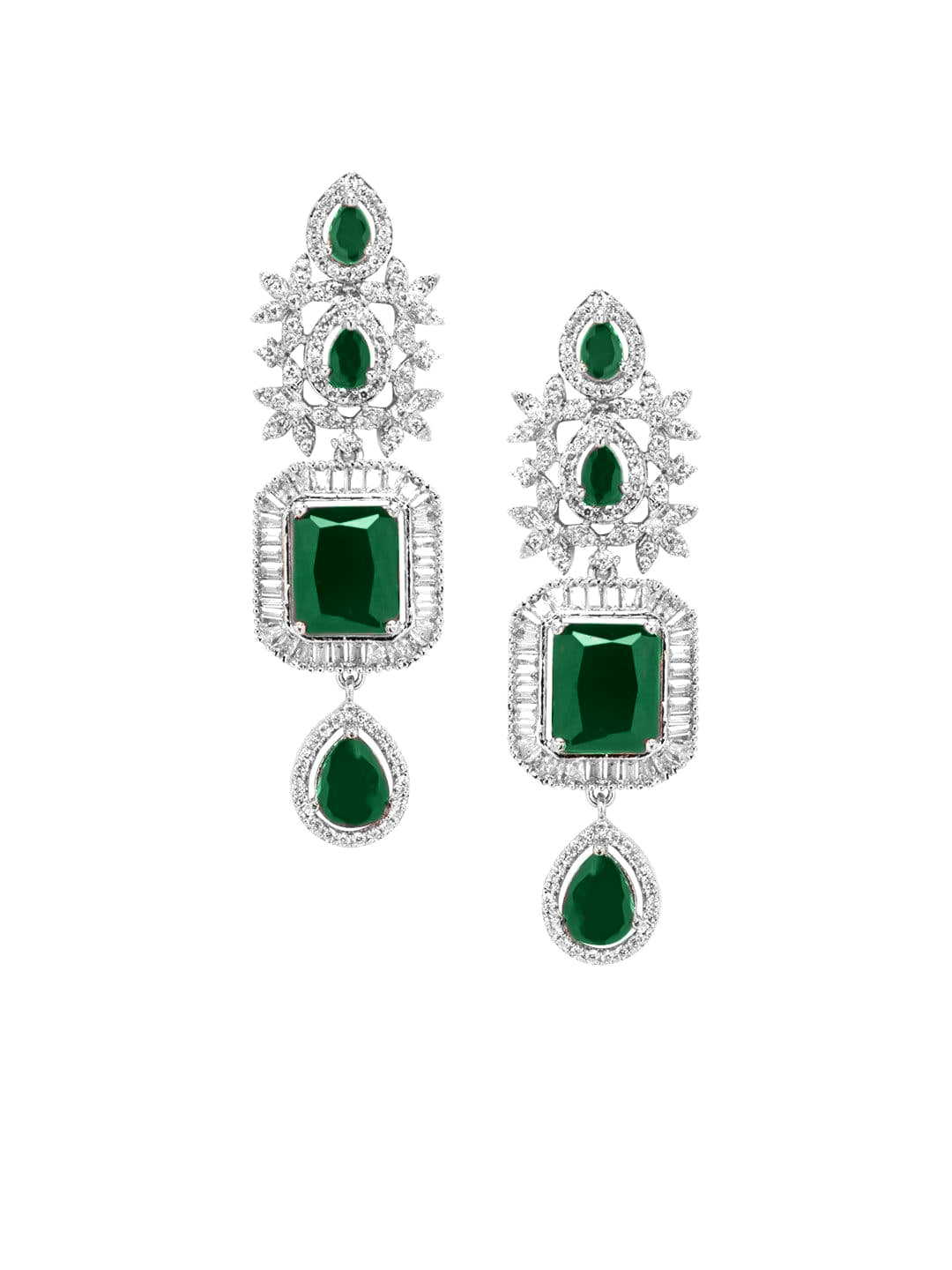 Green American Diamond Zirconia Studded Necklace Set Silver