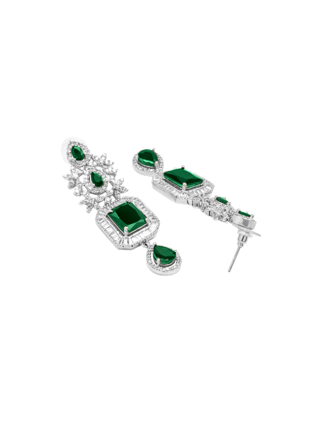Green American Diamond Zirconia Studded Necklace Set Silver