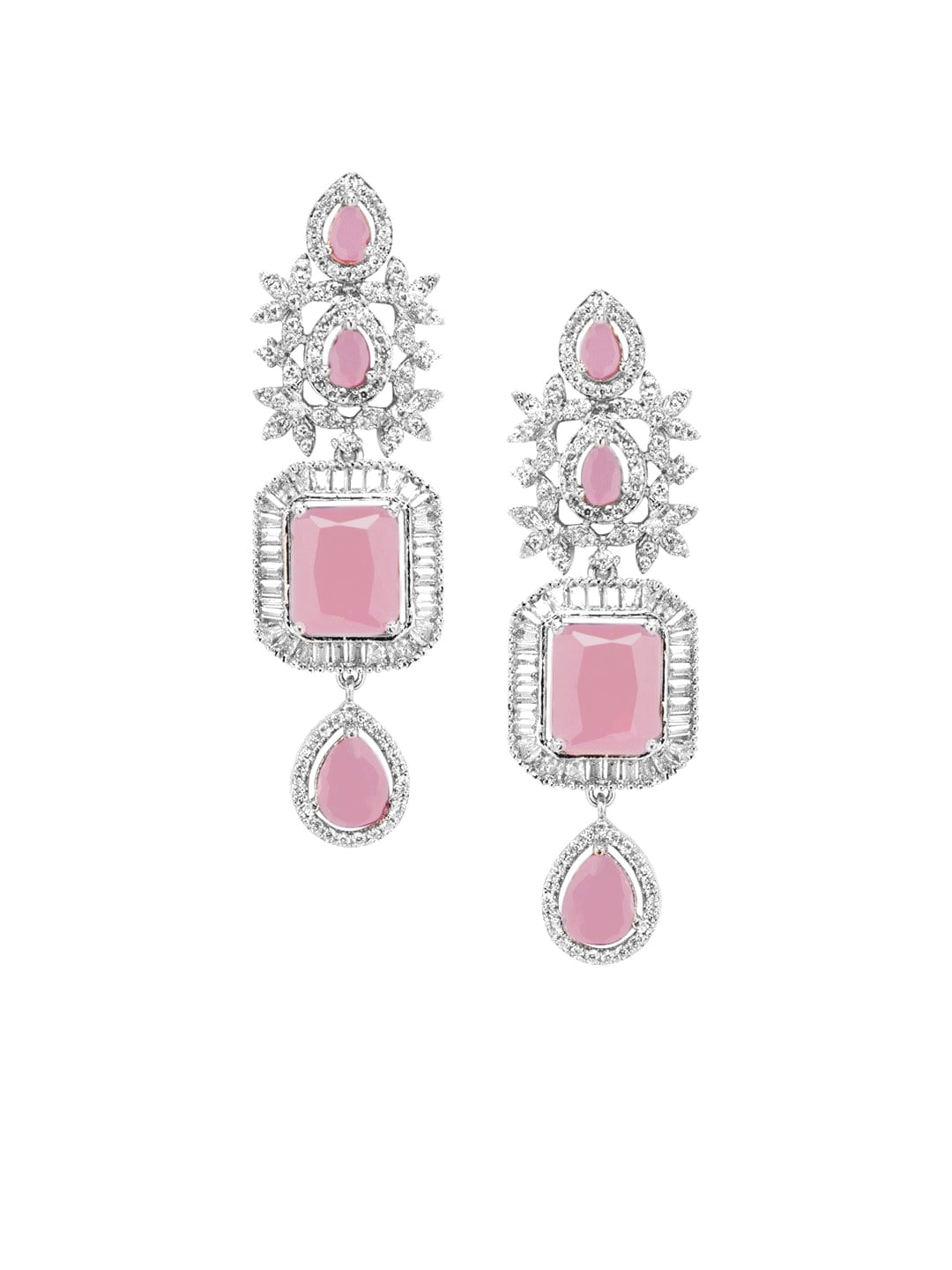 American Diamond Zirconia Pink Teardrop Necklace Set Pink