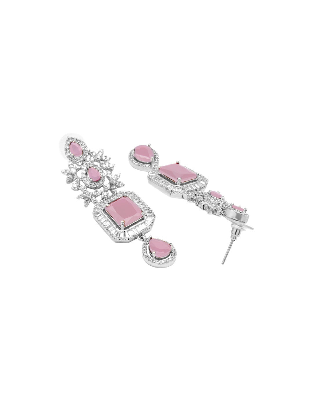 American Diamond Zirconia Pink Teardrop Necklace Set Pink