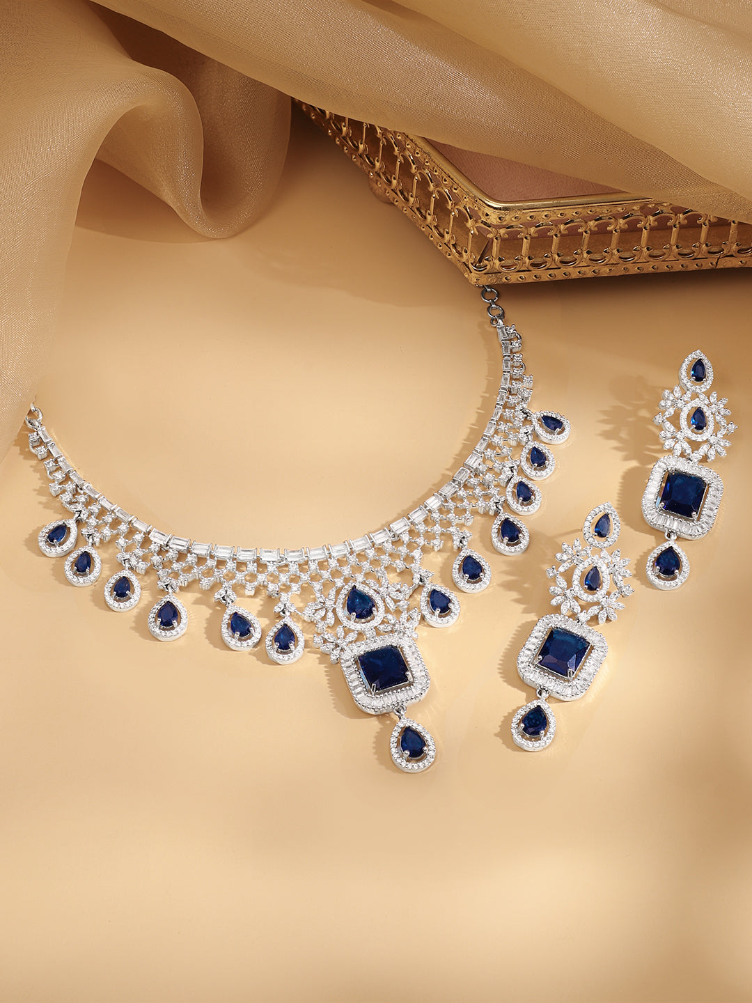 Blue Drop American Diamond Zirconia Necklace Set フリーサイズ