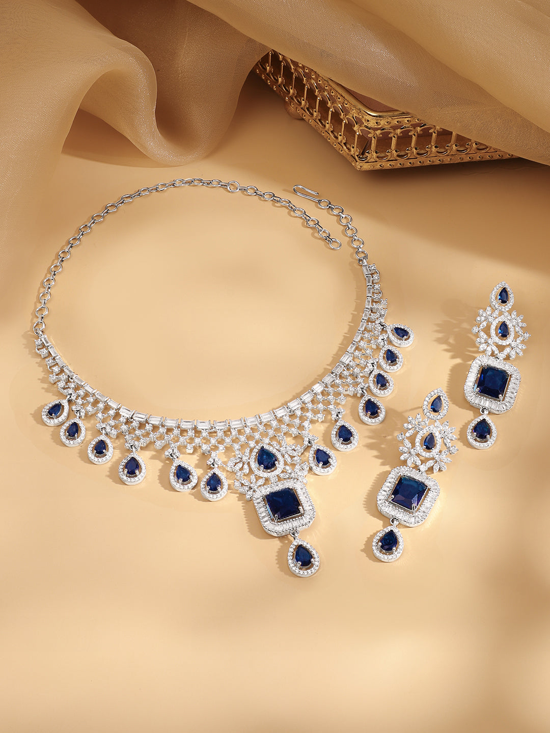 Blue Drop American Diamond Zirconia Necklace Set フリーサイズ