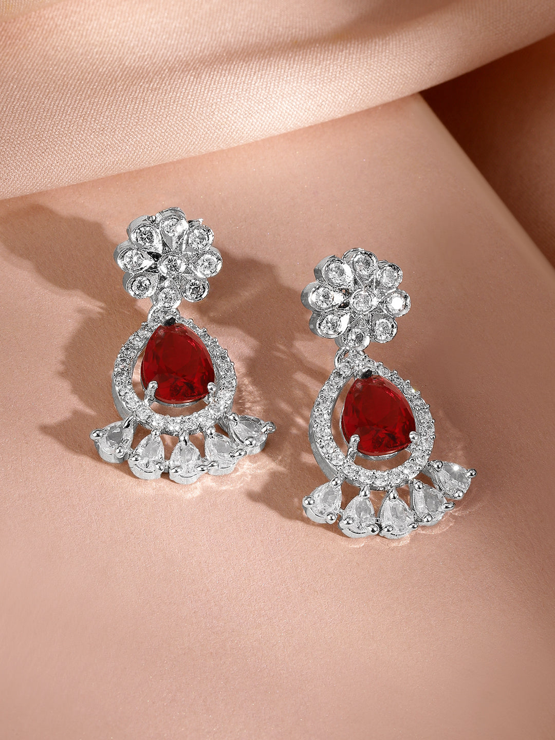 American Diamond Zirconia Red Necklace Set Ruby Red