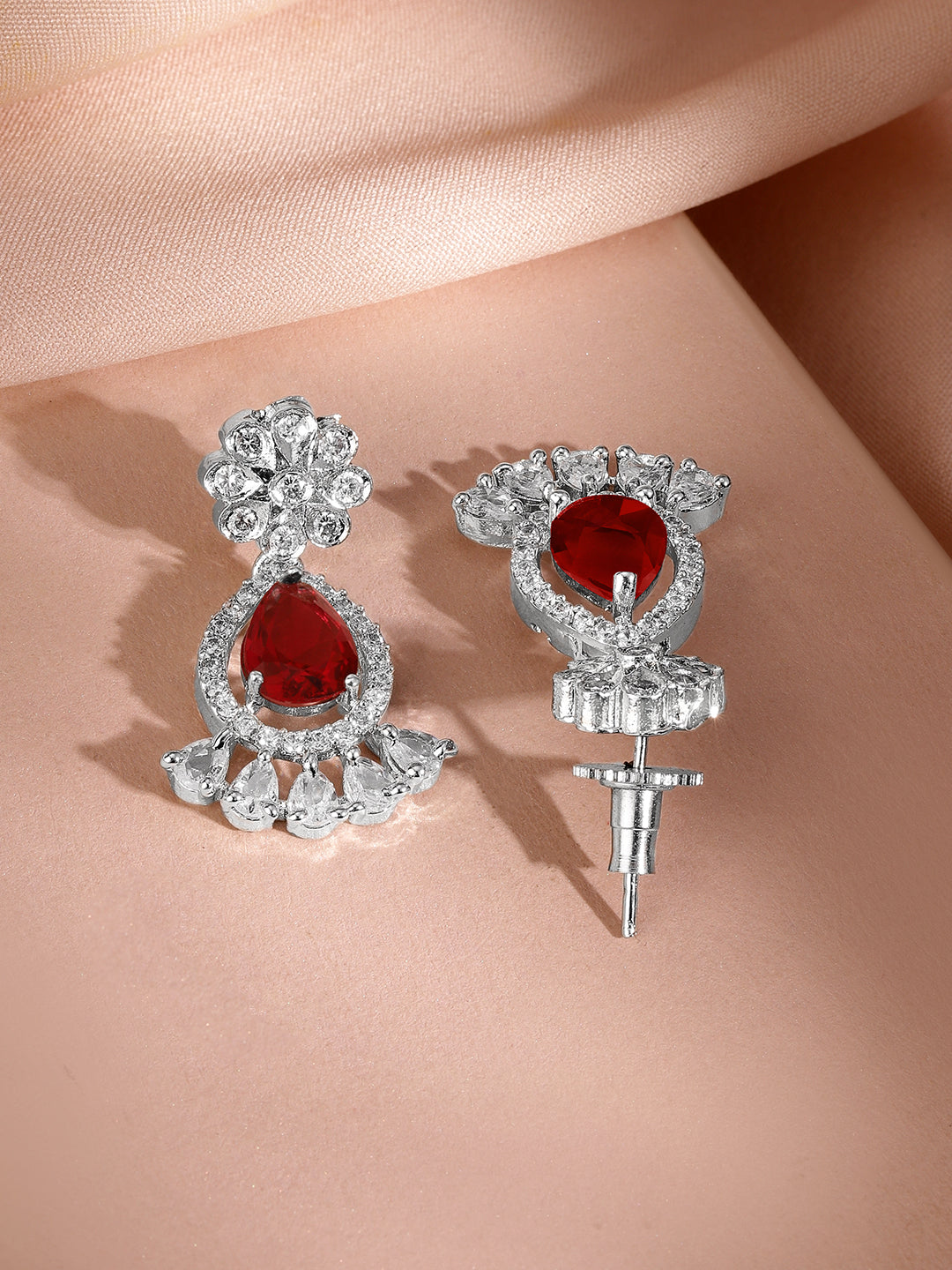 American Diamond Zirconia Red Necklace Set Ruby Red