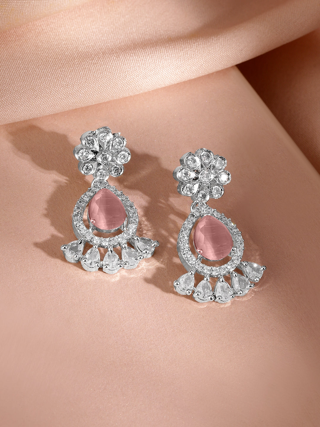 Pink American Diamond Zirconia Necklace Set Pastel Pink