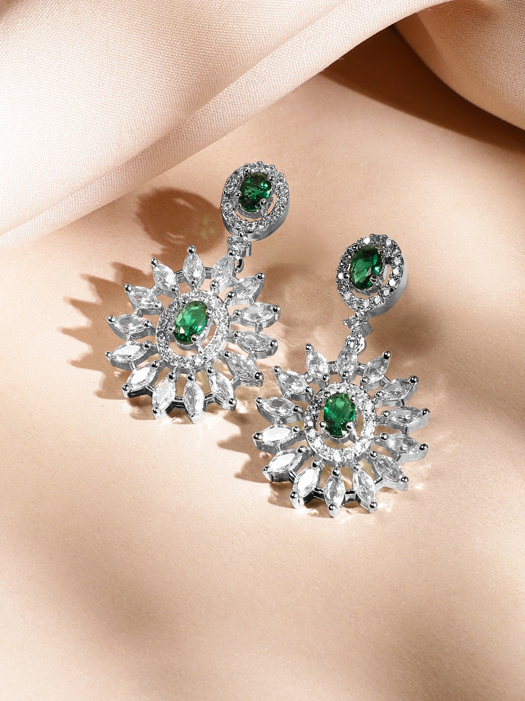 American Diamond Zirconia Green Teardrop Necklace Set フリーサイズ