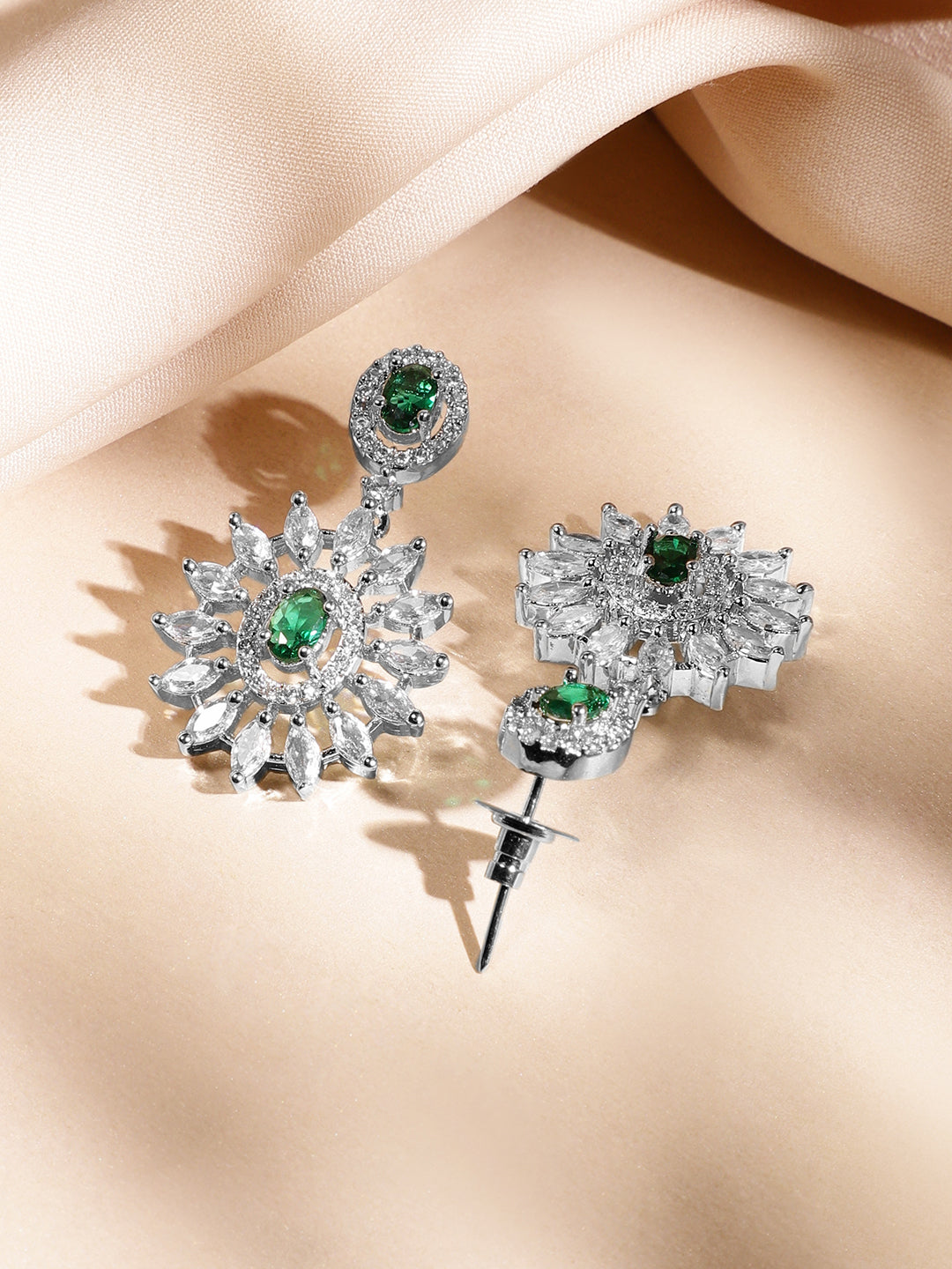 American Diamond Zirconia Green Teardrop Necklace Set フリーサイズ