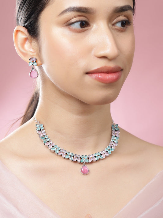 Pink & Green Studded Necklace Set フリーサイズ
