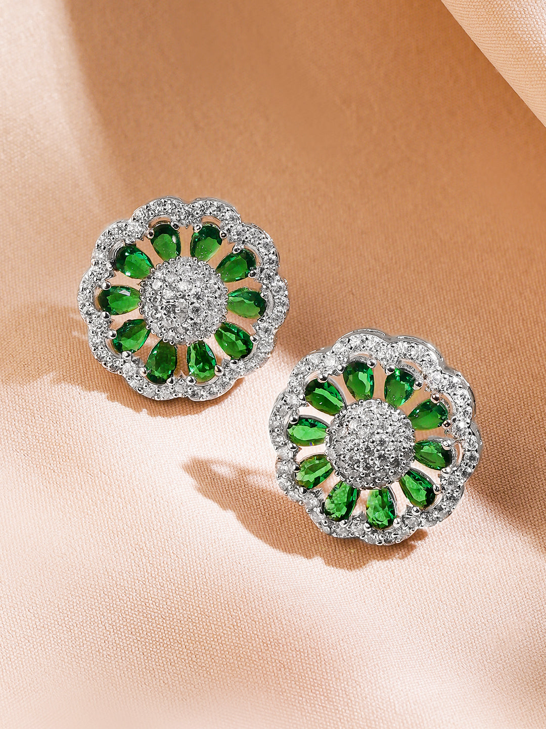 American Diamond Zirconia Floral Green Pendant Set フリーサイズ