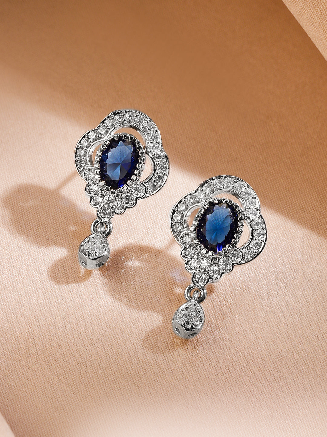American Diamond Zirconia Necklace Set With Blue Sapphire フリーサイズ