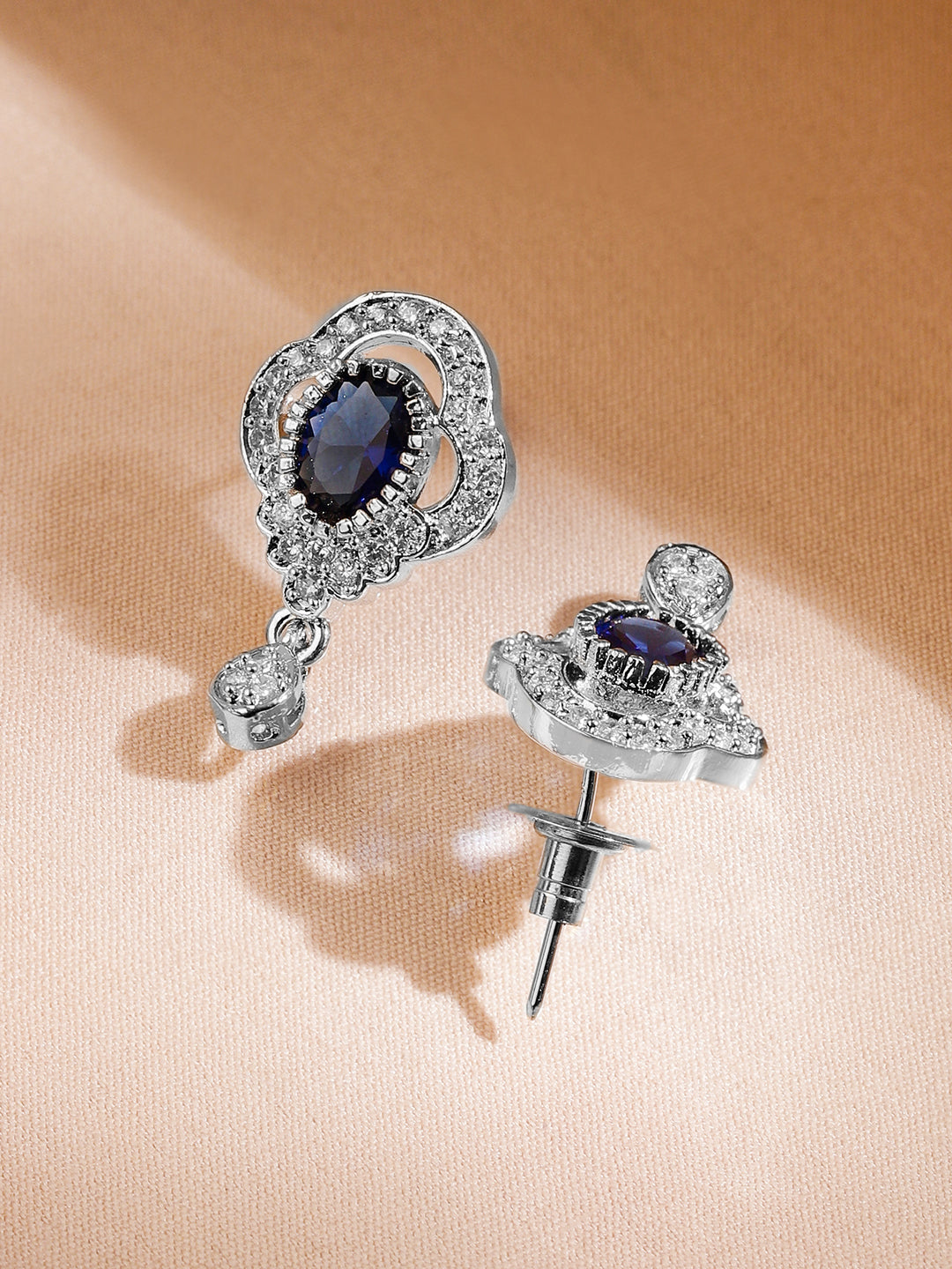 American Diamond Zirconia Necklace Set With Blue Sapphire フリーサイズ