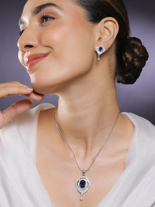 American Diamond Zirconia Necklace Set With Blue Sapphire フリーサイズ