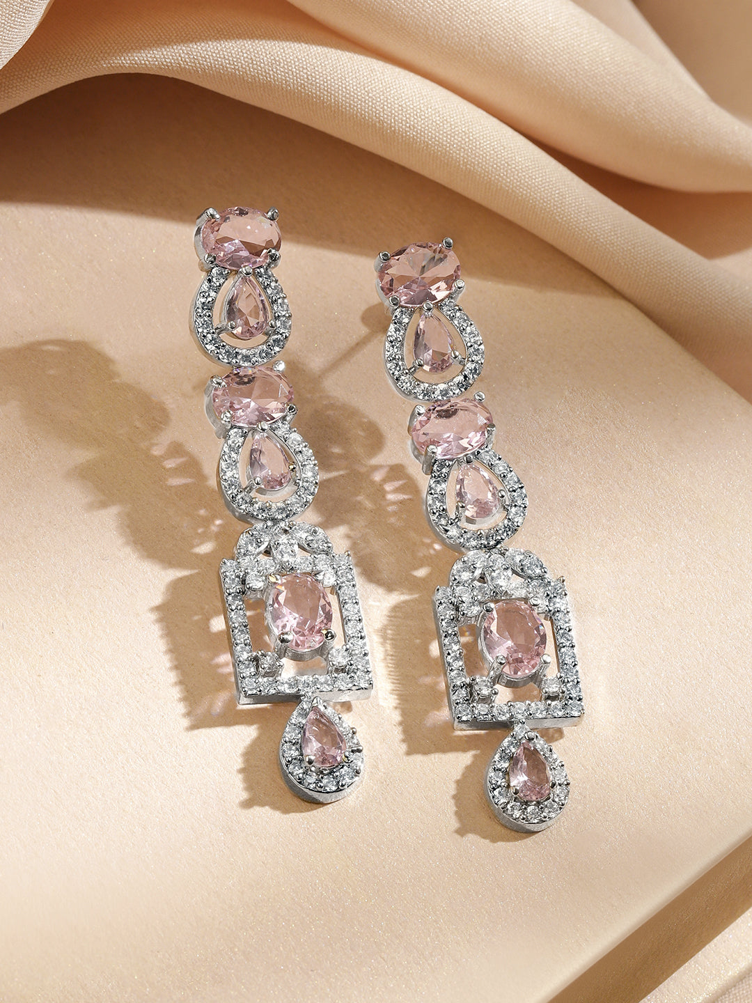 American Diamond Zirconia Teardrop Pink Necklace Set フリーサイズ