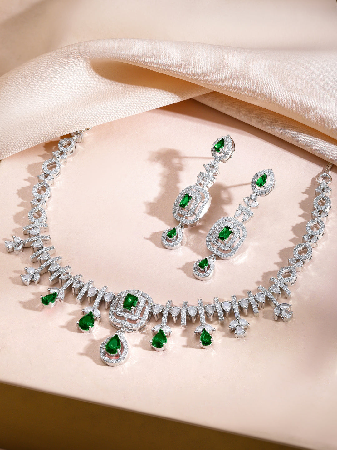 Green Drops American Diamond Zirconia Necklace Set フリーサイズ