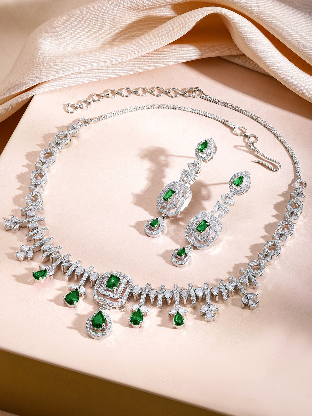 Green Drops American Diamond Zirconia Necklace Set フリーサイズ