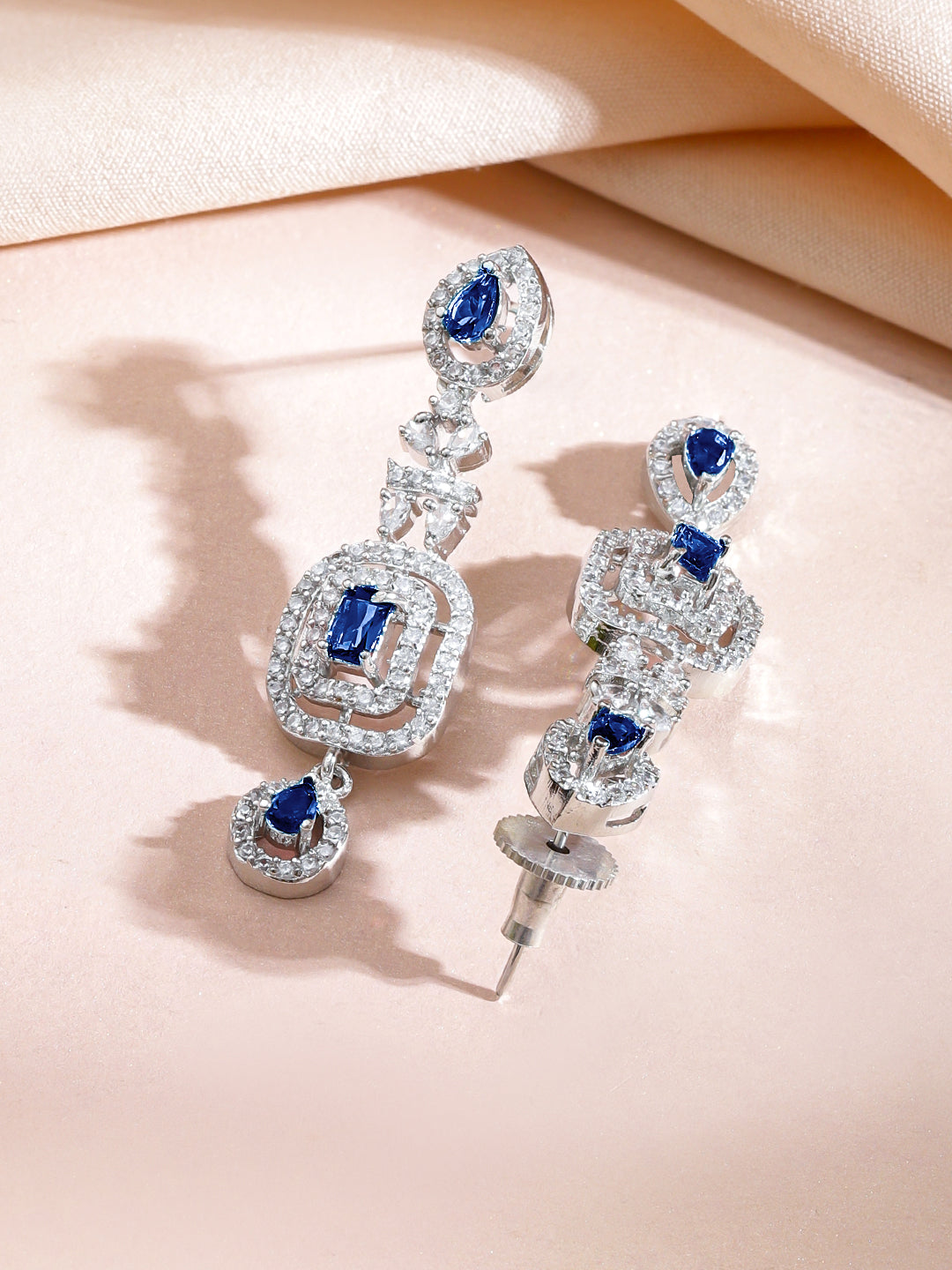 American Diamond Zirconia Blue Teardrop Necklace Set フリーサイズ