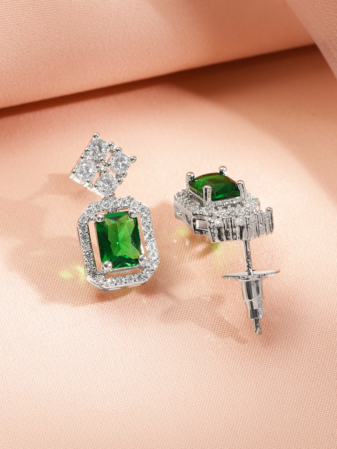Emerald Studded American Diamond Zirconia Necklace Set フリーサイズ