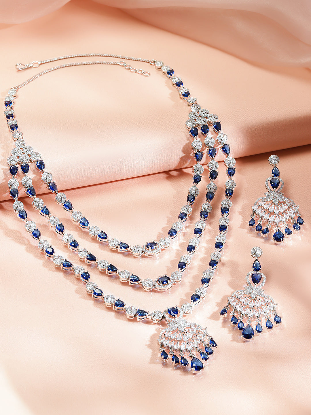 Blue Studded Triple Layered Necklace Set フリーサイズ