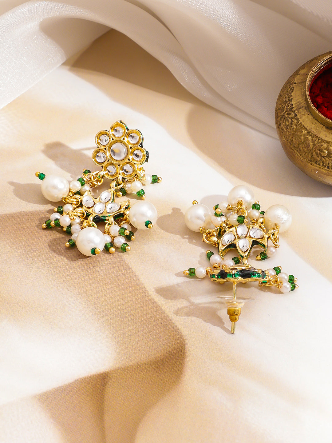 Kundan Grace in Emerald Bloom Necklace Set フリーサイズ