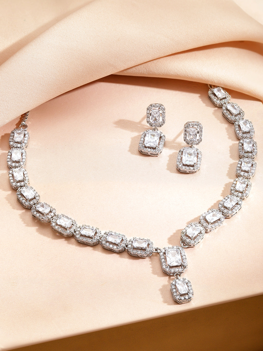 Forever Shine White American Diamond Zirconia Necklace Set フリーサイズ