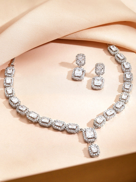 Forever Shine White American Diamond Zirconia Necklace Set フリーサイズ