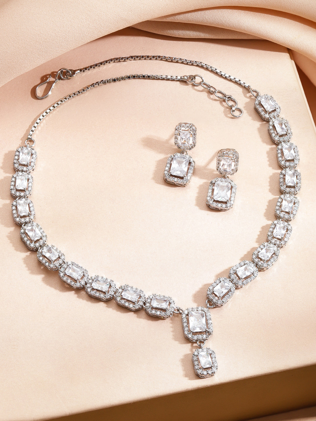 Forever Shine White American Diamond Zirconia Necklace Set フリーサイズ