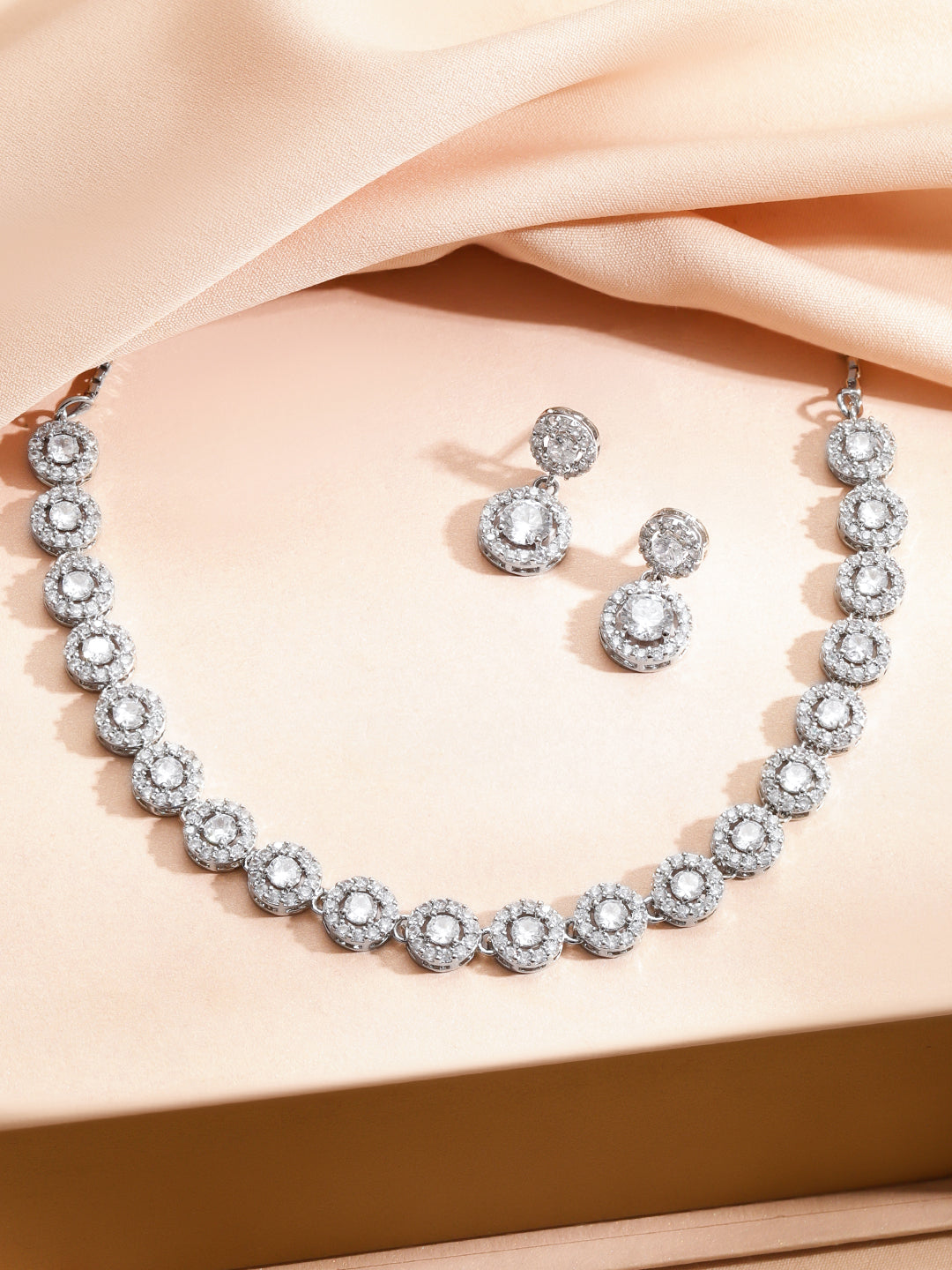 Solitaire Shine American Diamond Zirconia Necklace Set フリーサイズ