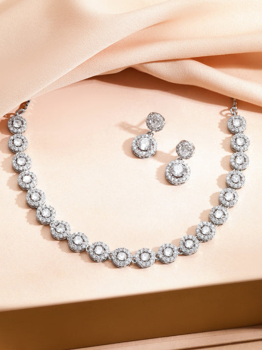 Solitaire Shine American Diamond Zirconia Necklace Set フリーサイズ