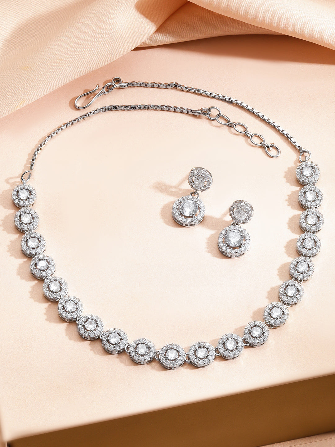 Solitaire Shine American Diamond Zirconia Necklace Set フリーサイズ