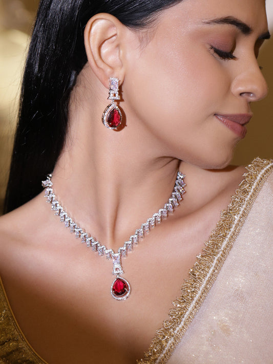 Ruby Glow American Diamond Zirconia White Necklace Set フリーサイズ