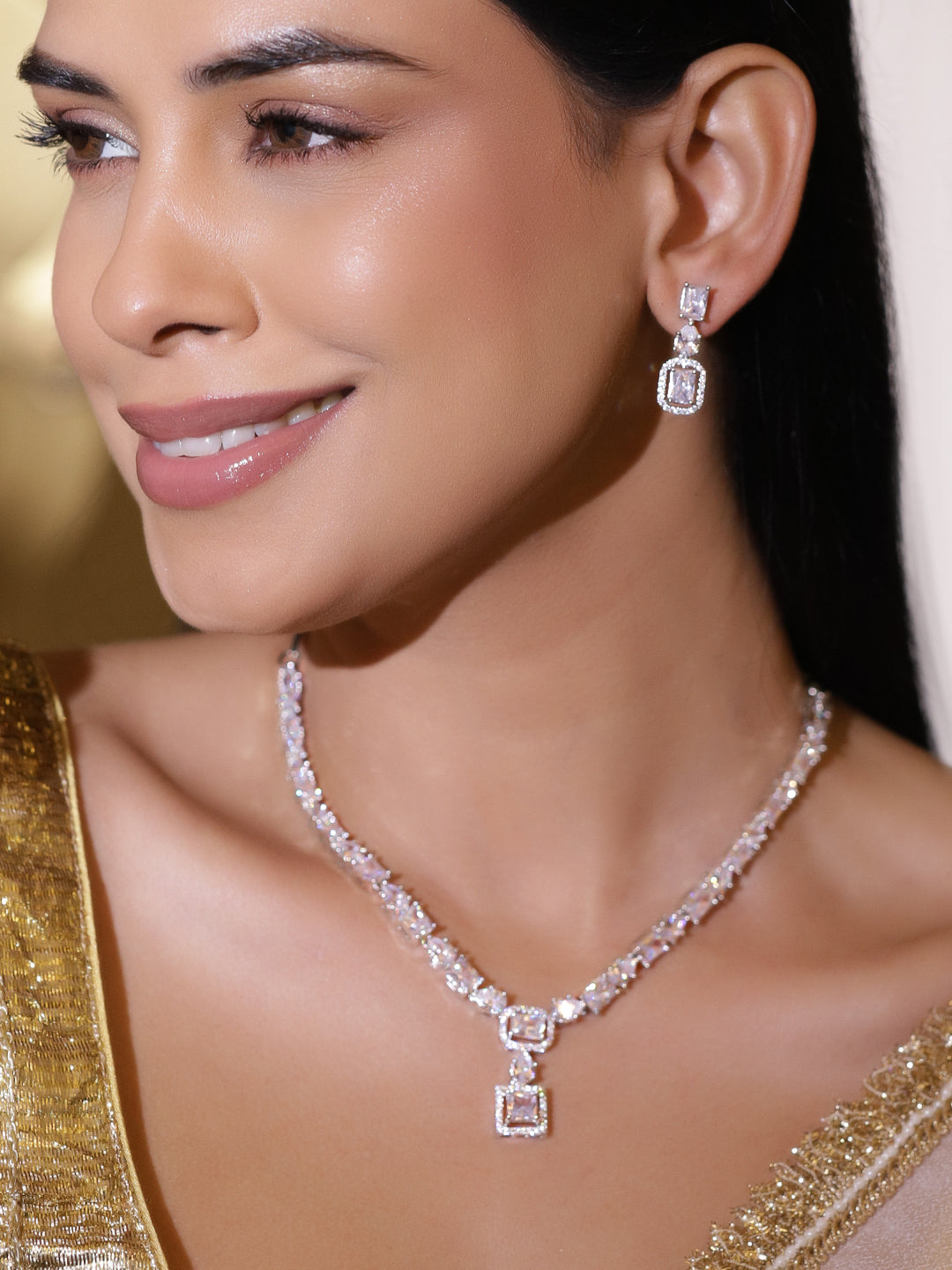 White American Diamond Zirconia Necklace Set フリーサイズ
