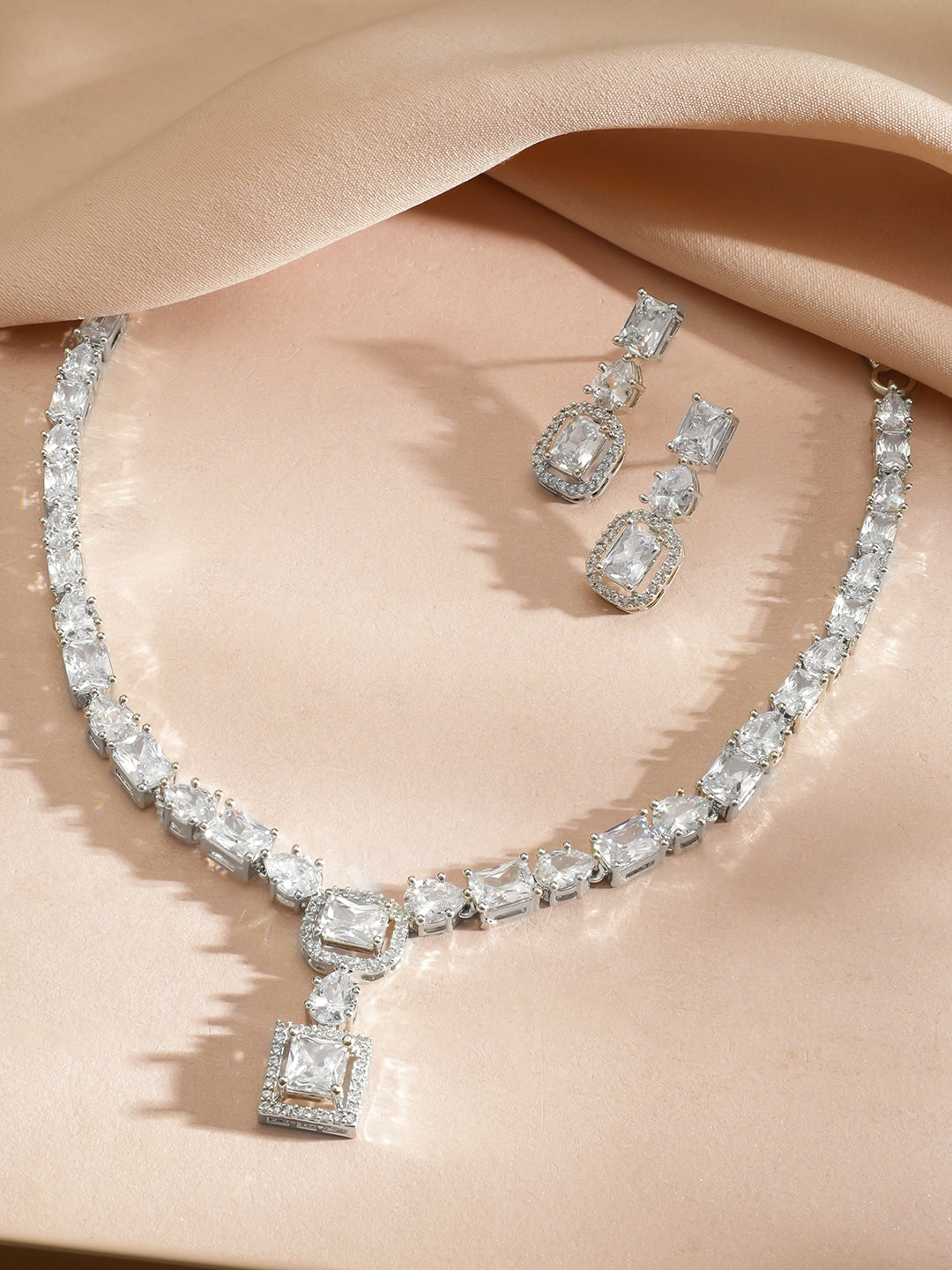 White American Diamond Zirconia Necklace Set フリーサイズ