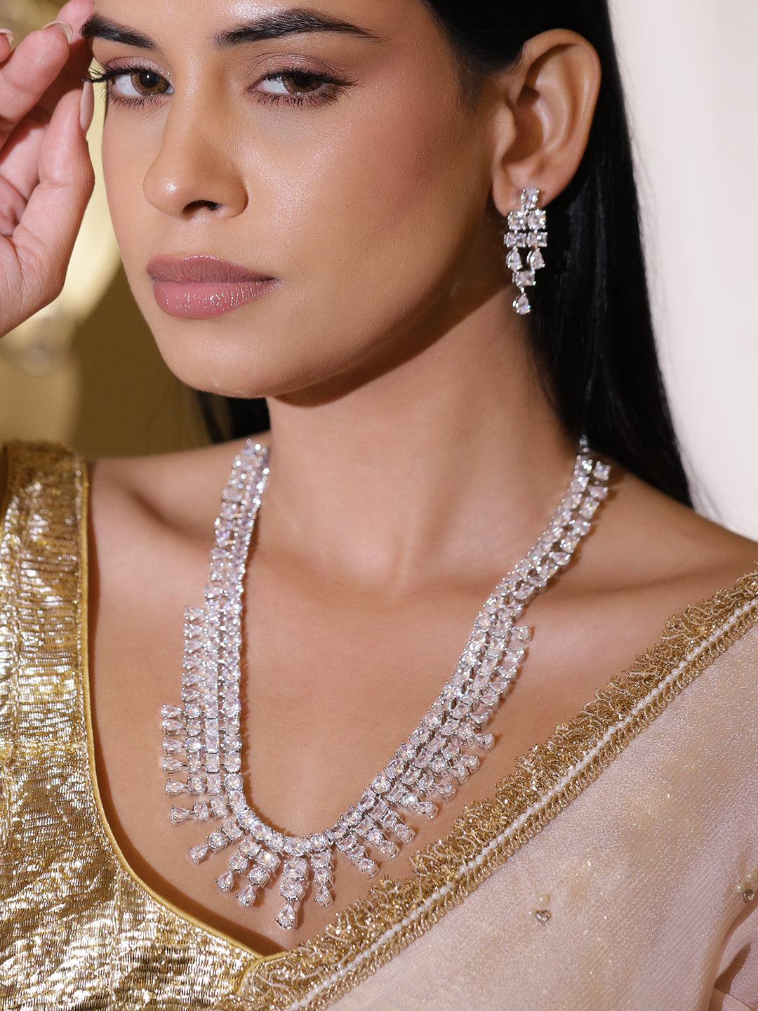Timeless White American Diamond Crystal Necklace フリーサイズ
