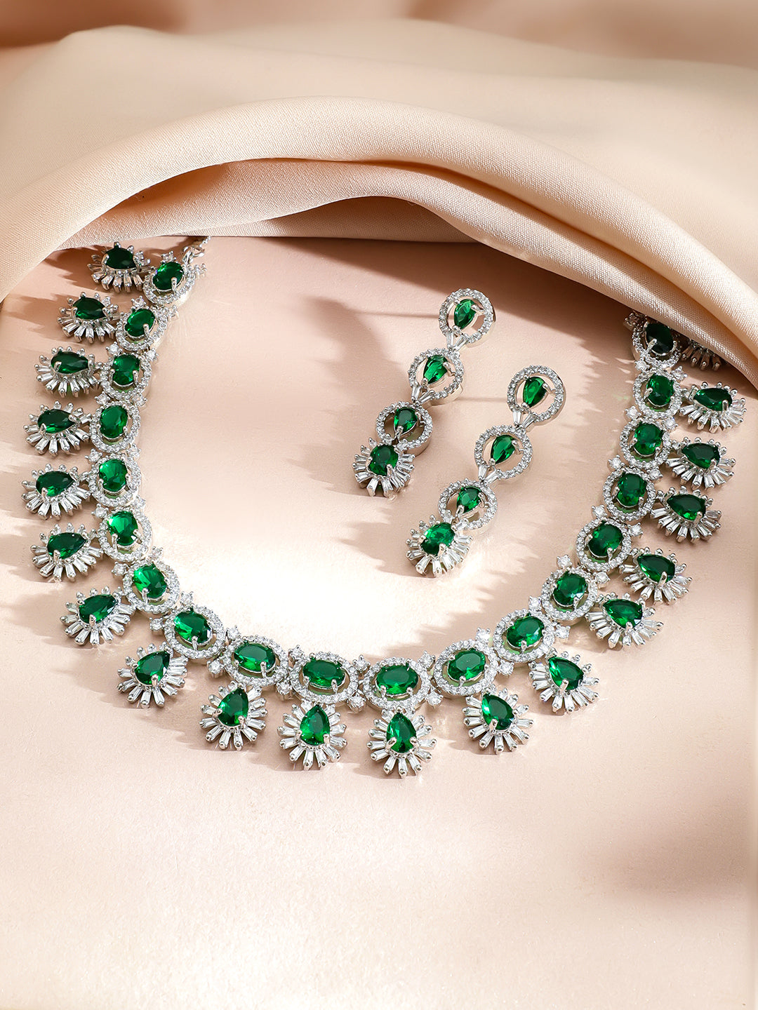 American Diamond Zirconia Emerald Necklace Set フリーサイズ