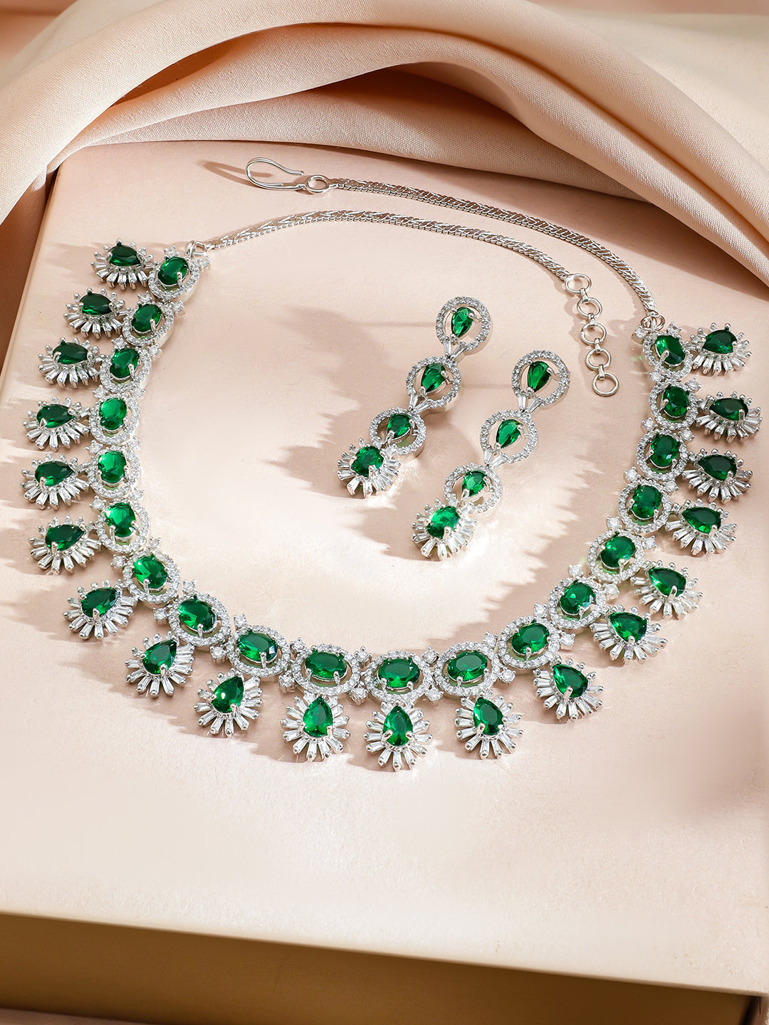 American Diamond Zirconia Emerald Necklace Set フリーサイズ