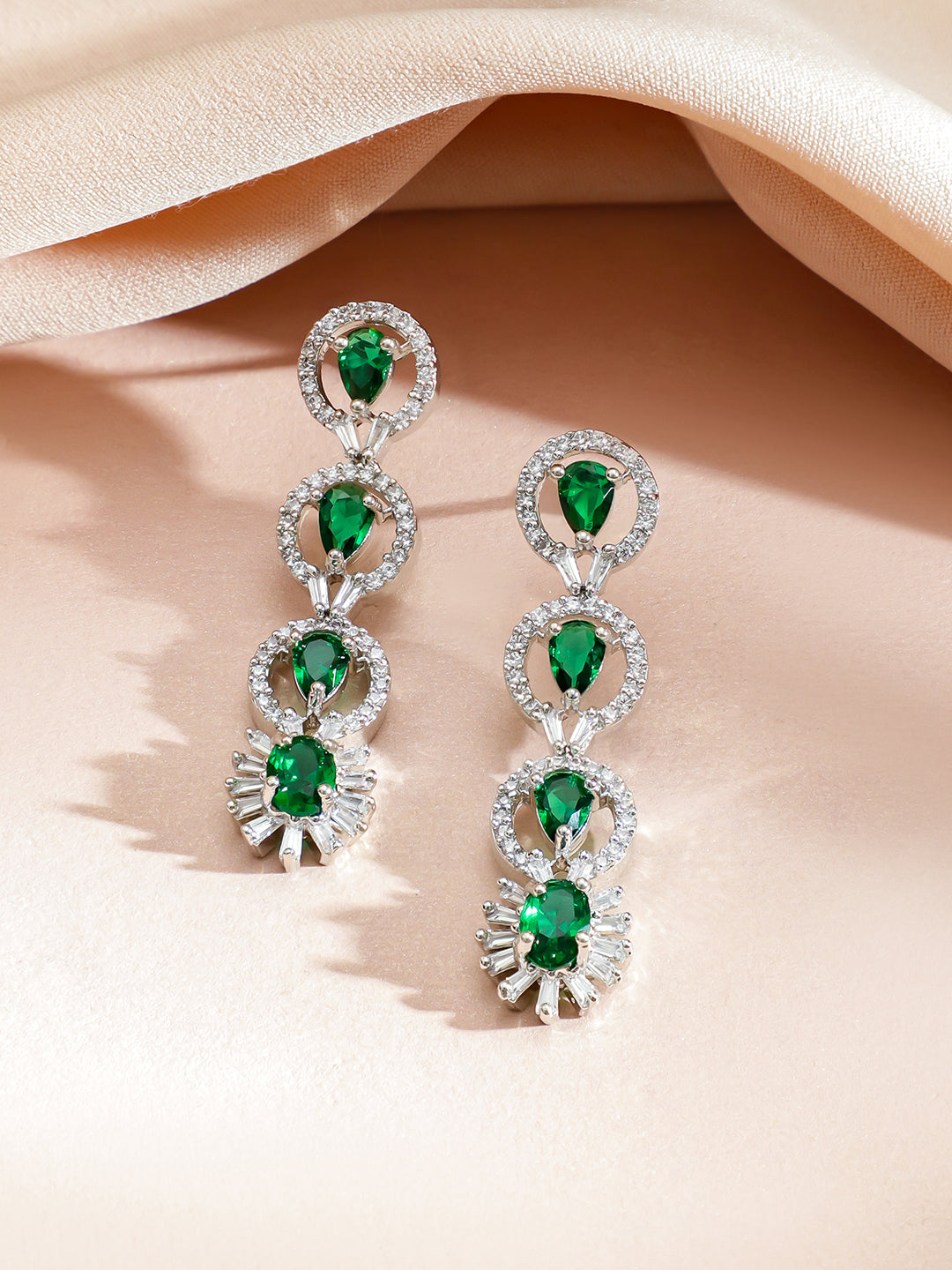 American Diamond Zirconia Emerald Necklace Set フリーサイズ