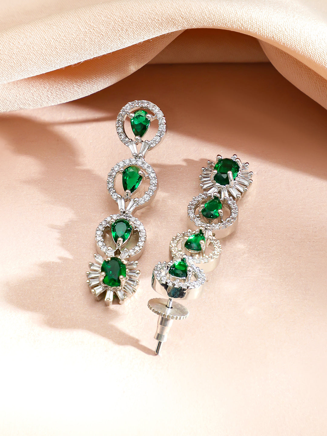 American Diamond Zirconia Emerald Necklace Set フリーサイズ