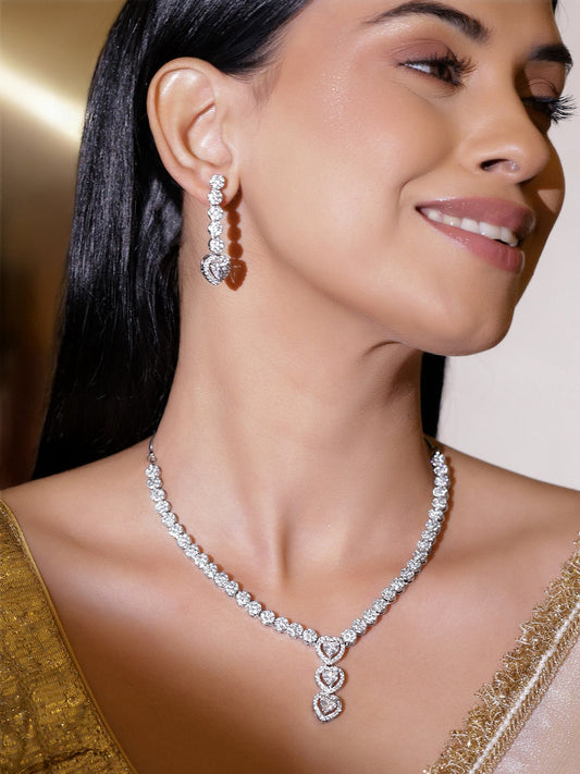Heartline Shine American Diamond Necklace Set フリーサイズ