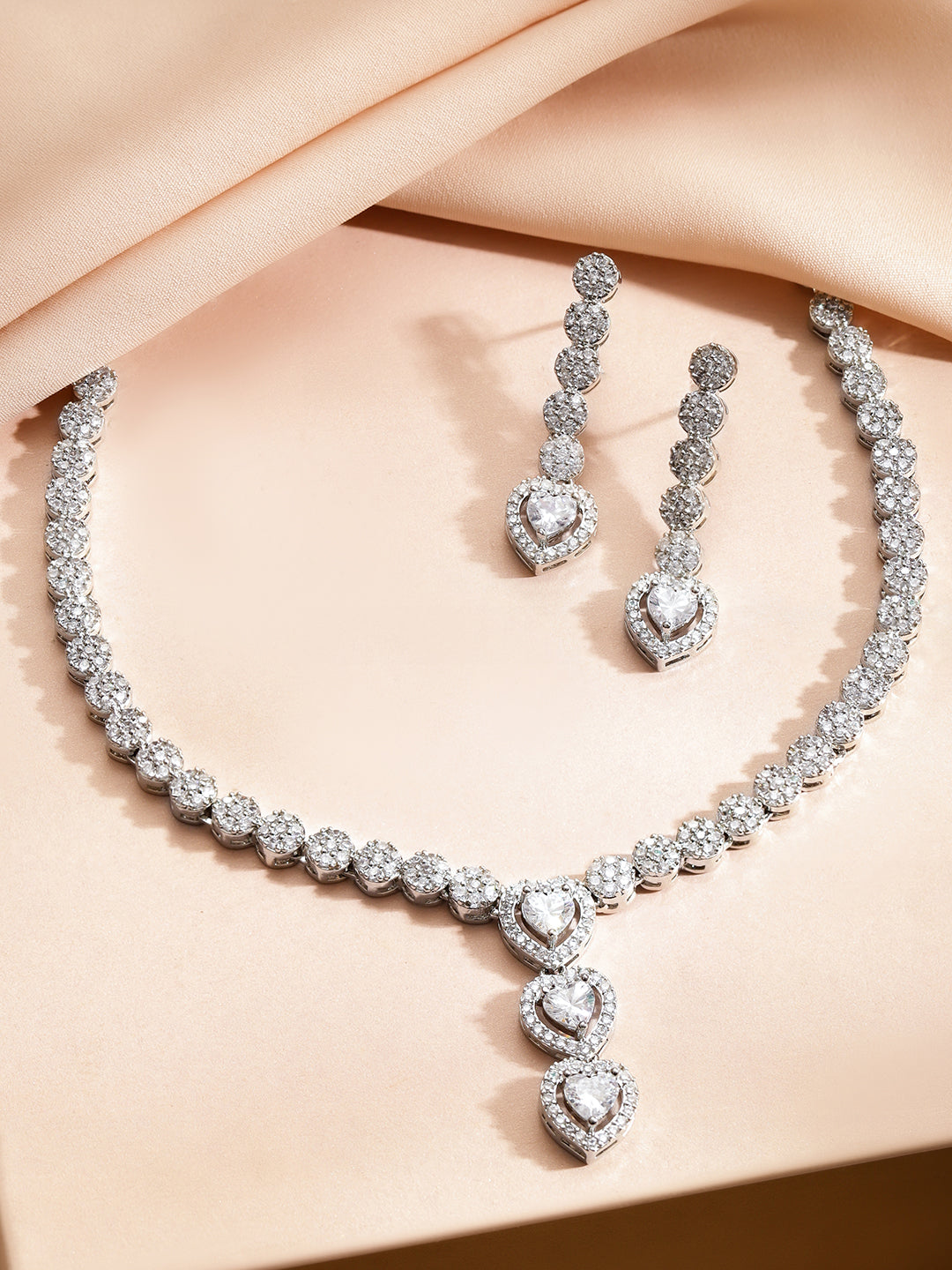Heartline Shine American Diamond Necklace Set フリーサイズ