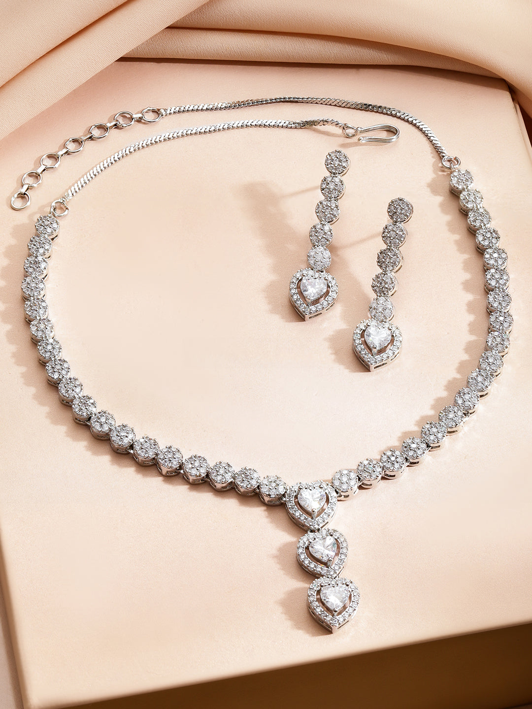 Heartline Shine American Diamond Necklace Set フリーサイズ