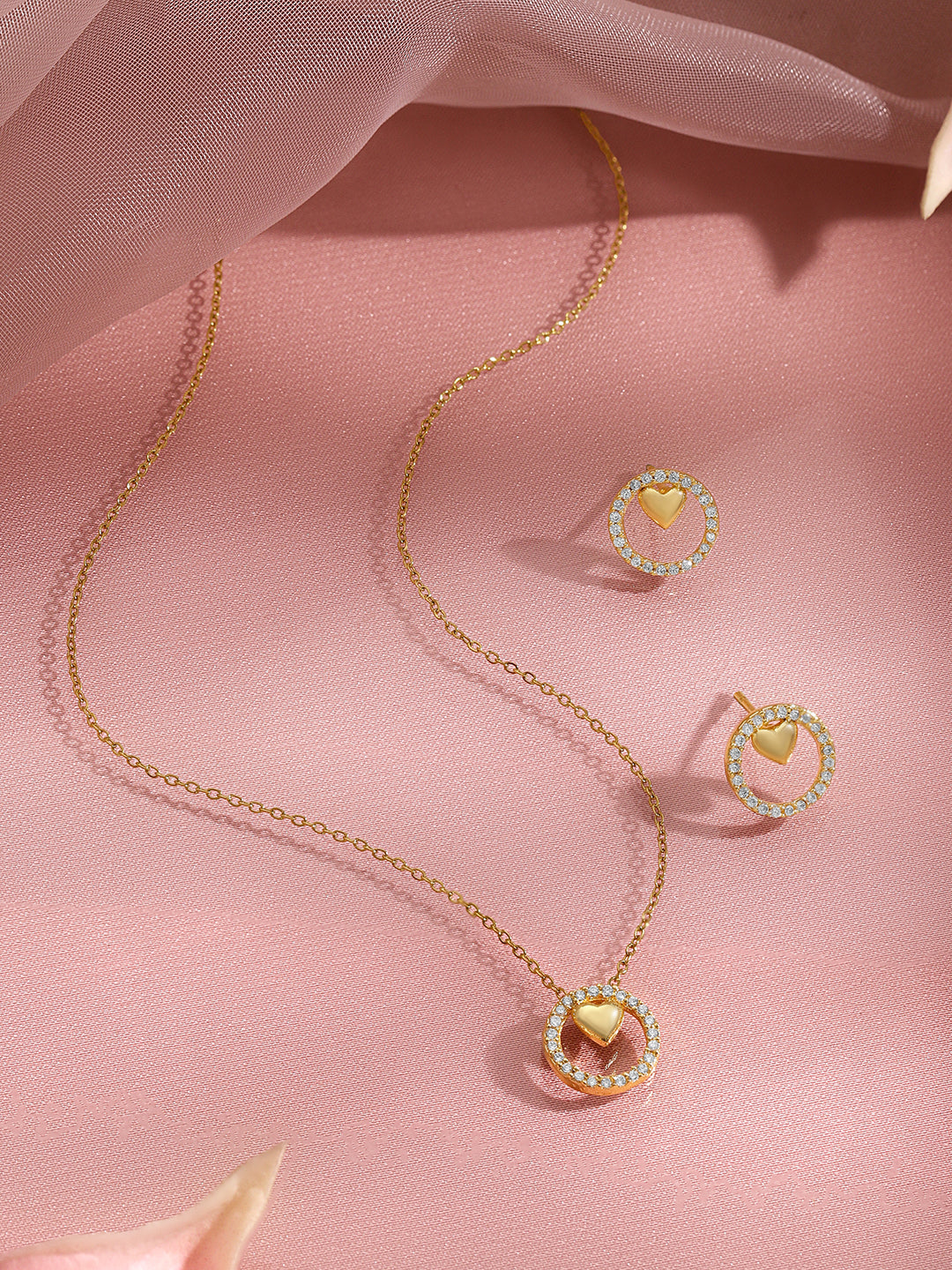 【Rubans】 American Diamond Zirconia Heart Charm Pendant Set｜アメリカンダイヤモンド ハートチャーム ペンダントセット